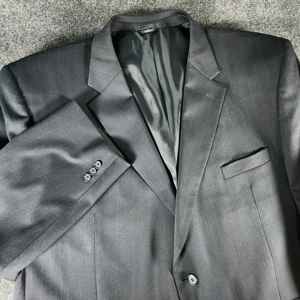 Henry Grethel 2 Piece Suit Mens 54L Pants 53X28 Navy Pin‎ Stripe Wool Blend